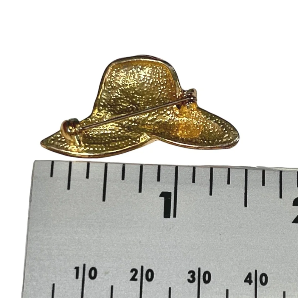 Red Hat Society Brooch Rhinestone Enamel Flower Pin Vintage Kitsch Glam Retro